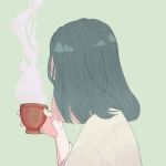 女生治愈喝茶侧脸头像图片