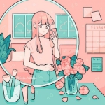 唯美高清粉色的手绘少女头像图片