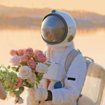 温柔治愈高清宇航员拿着玫瑰花的情头图片
